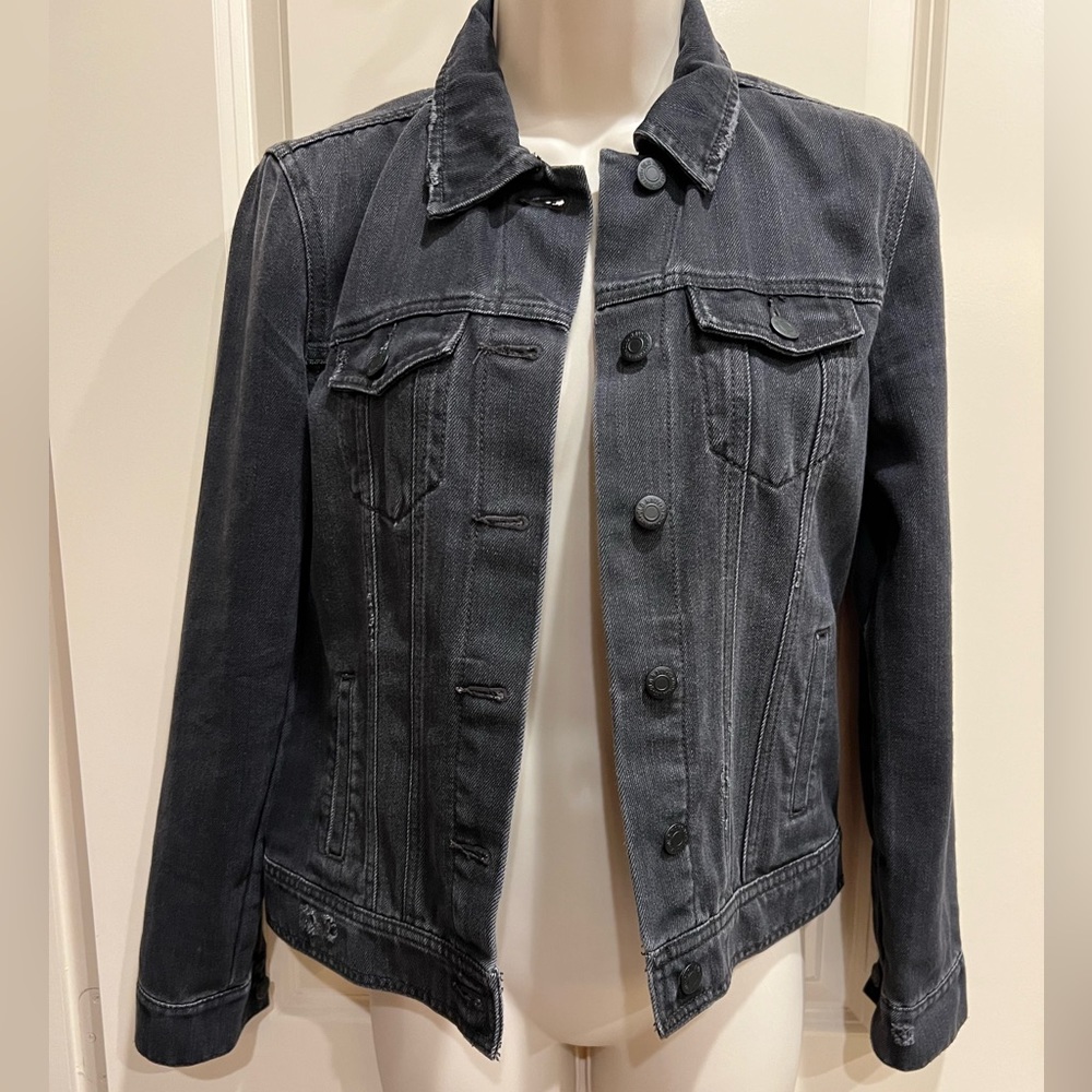 Distressed black jean jacket-XS